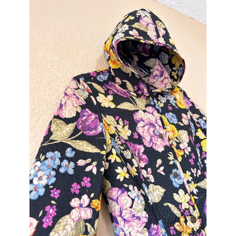 Neo Quilted Floral Maxi Coat Black Dark Floral Whimsigoth Hooded Jacket Cottage - Picture 10 of 16